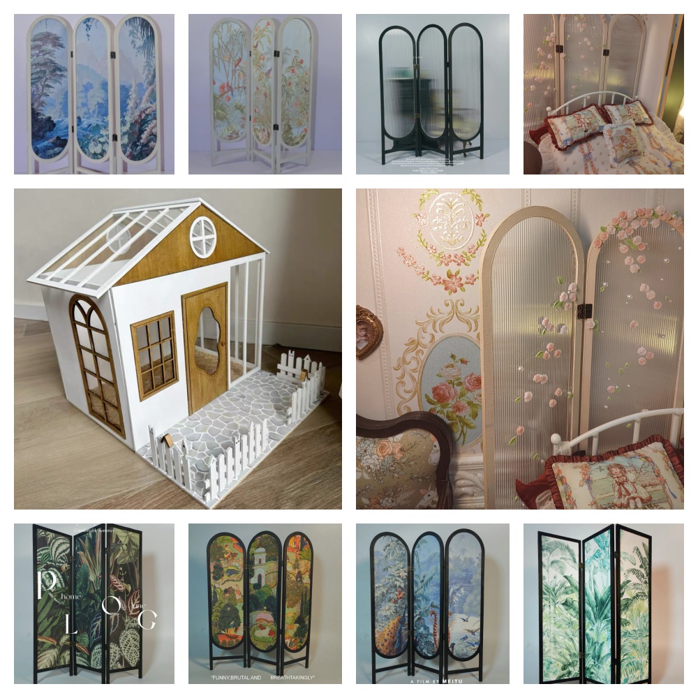 Woodworking Oil Finish - 1/6 Miniature DollHouse Folding Screen Wooden