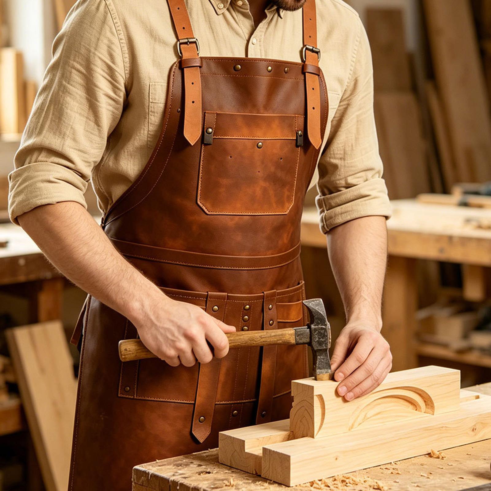 Woodworking Apron - Leather Apron with Multiple Pockets Waterproof