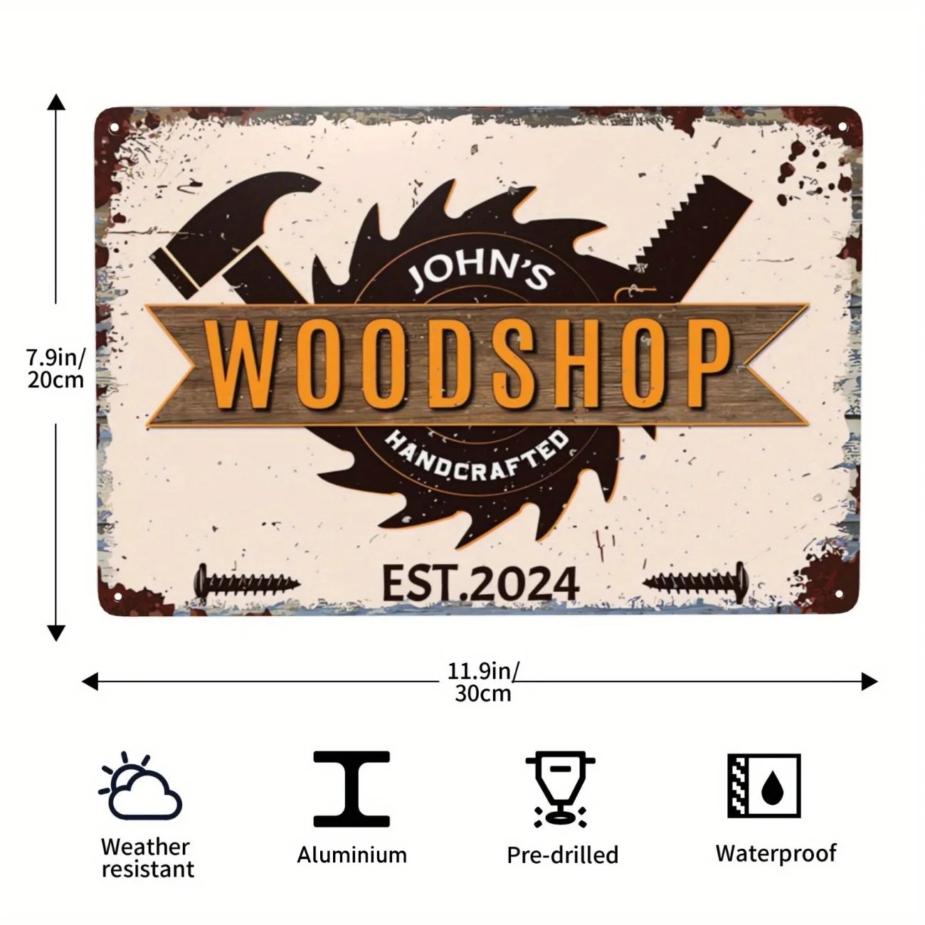 Woodworking Art - Personalized Custom Woodworking Carpenter Sign, Aluminum