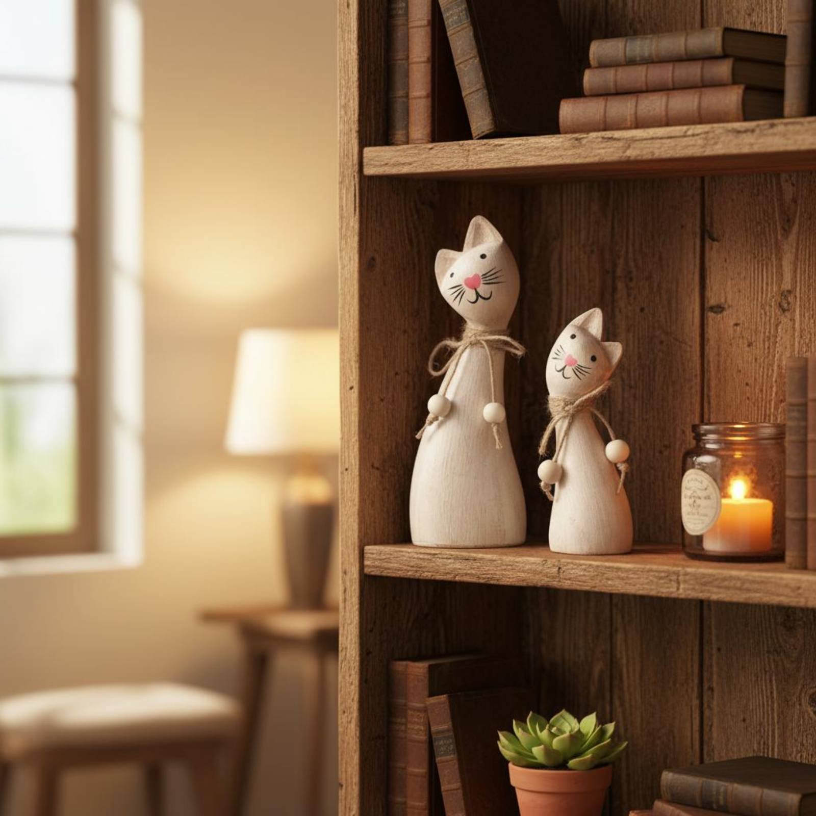 2 Pieces Couple Cat Statue Art - Woodworking Artisans ulasan dan harga